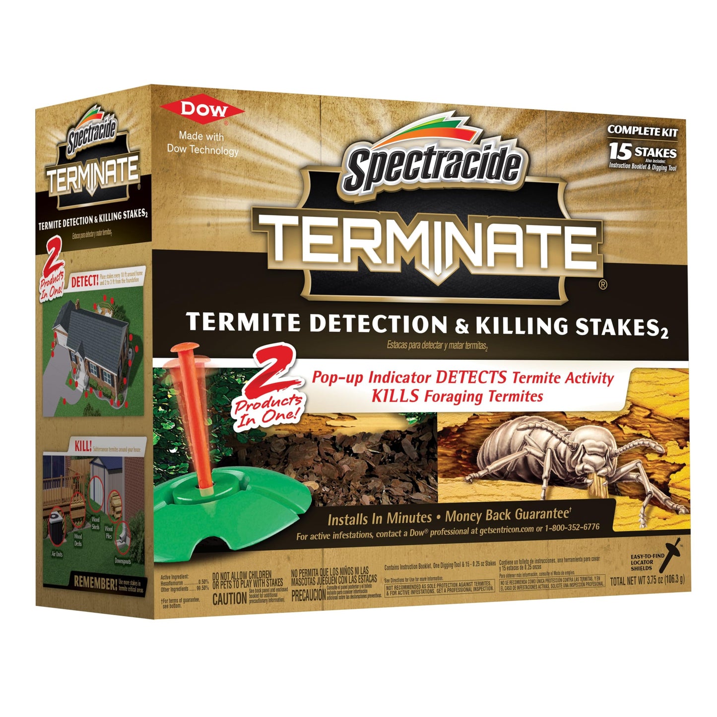 Spectracide Terminate Termite Detection & Killing Stakes, Kills Foraging Termites, Detects Termite Activity, 15 Count, 6 Pack