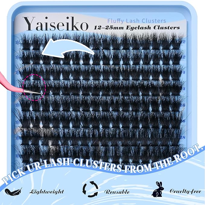 Lash Clusters 140D Thick Eyelash Clusters 12-25mm Wispy Individual Mega Volume Lashes D Curl Long Cluster Eyelash Extensions 256Pcs DIY Lash Extension at Home, by Yaiseiko(Plant Fiber)