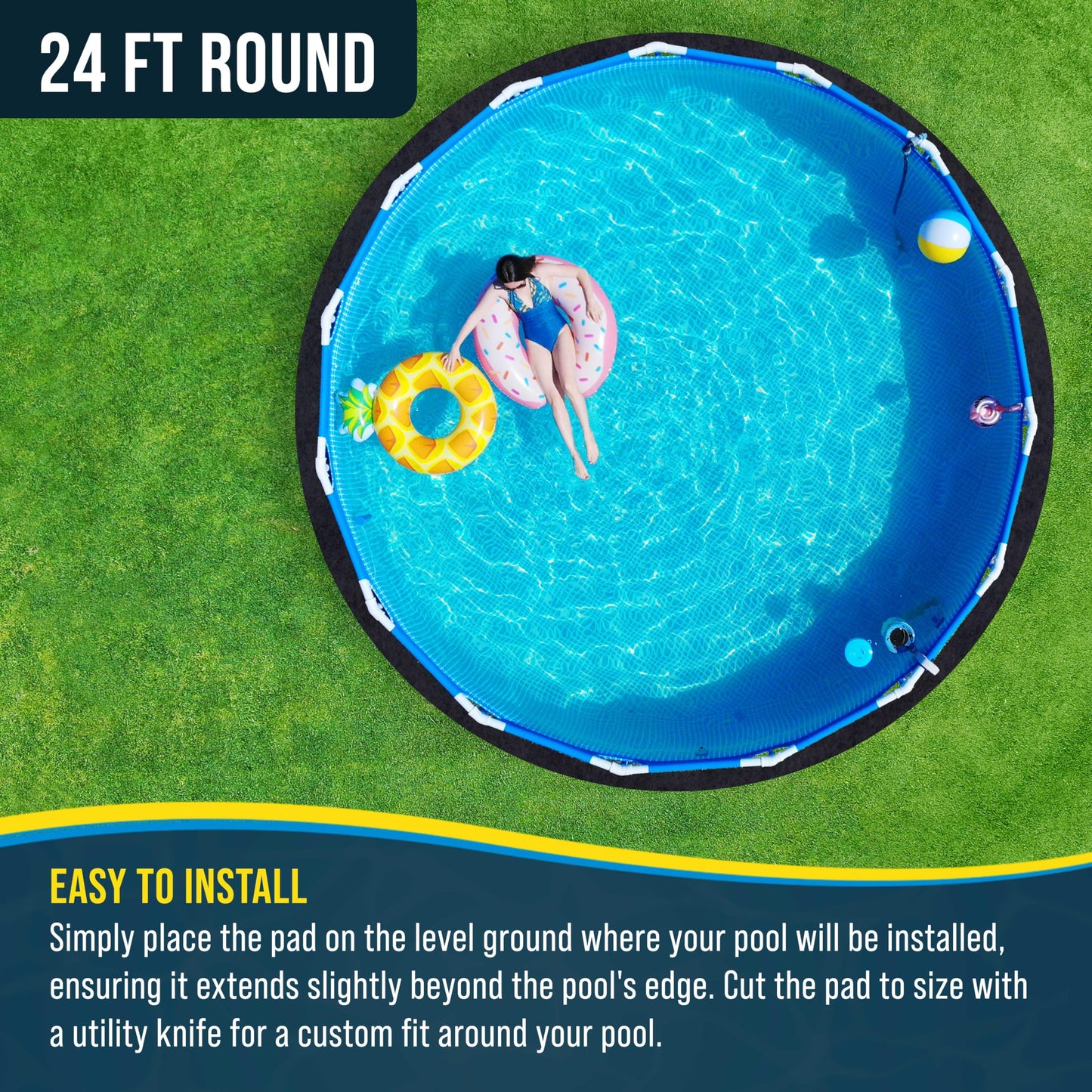 U.S. Pool Supply Ground Shield 24-Foot Round Heavy Duty Pool Liner Pad for Above Ground Swimming Pools - Protects Pool Liner, Prevents Punctures, Weed Barrier, Eco-Friendly Fabric - Extends Liner Life