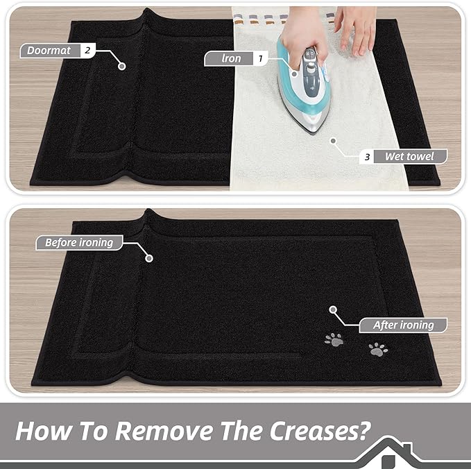 BEQHAUSE Dog Door Mat for Mud Paws Dirt Trapper Doormat Non-Slip Entryway Rugs Absorbent Welcome Mat Washable Indoor Floor Mat Low-Profile for Front Door, 32" x 70", Black