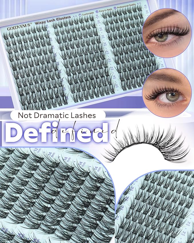 Goddvenus Wispy Lash Clusters Kit Eyelash Clusters Natural Cluster Eyelash Extensions Kit 10-16mm CC Curve Lash Extension Kit For DIY