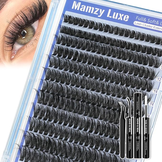 Fluff Lash Clusters Kit 60D Individual Lashes Clusters Wispy 10-18MM Eyelash Clusters Kit Full Volume False Eyelashes 3D Luxury Cluster Eyelash Extension Kit by MAMZY LUXE