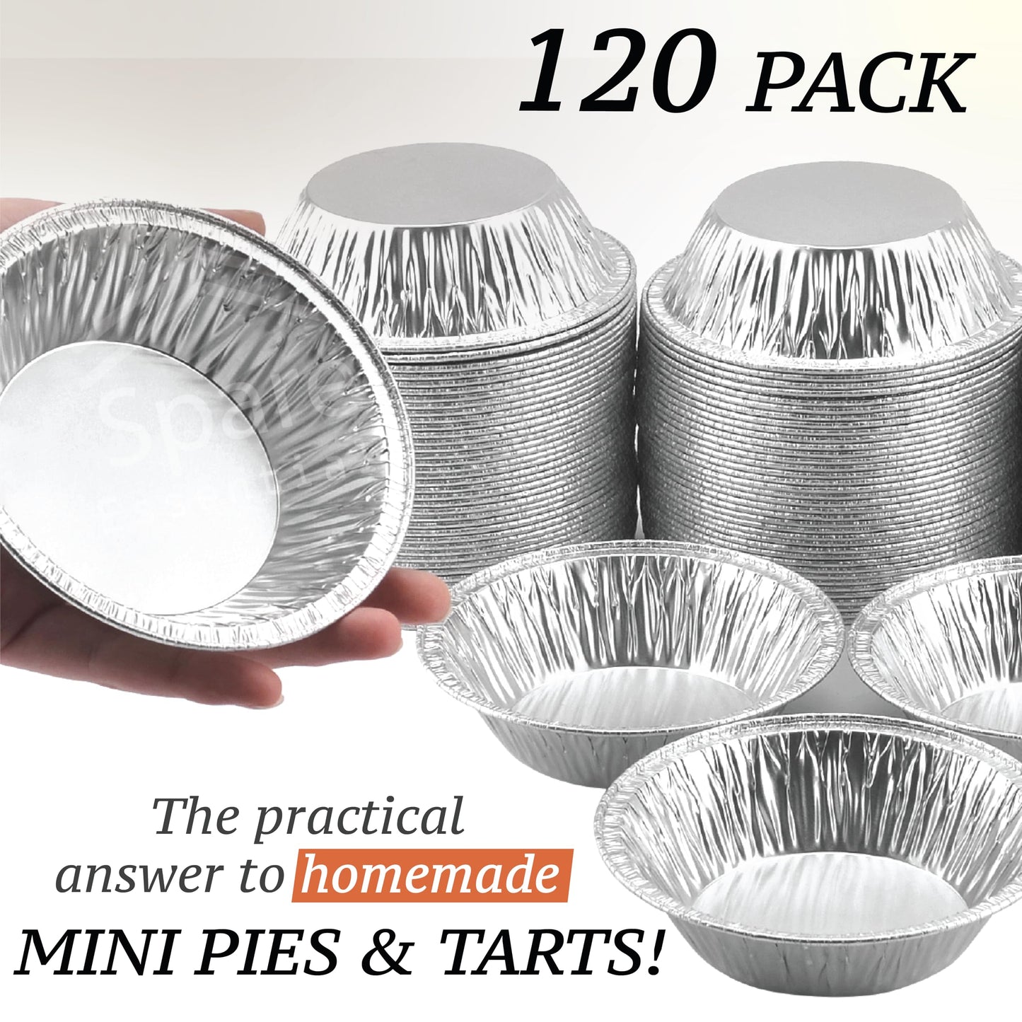 Spare Essentials (120 Pack) 5" Aluminum Pie Pans 5 Inch, Mini Pie Tins Disposable, 5 Inch Aluminum Foil Pie - Individual Pie Pans perfect for Baking, Storing & Reheating Pot Pies Small Pie Tins