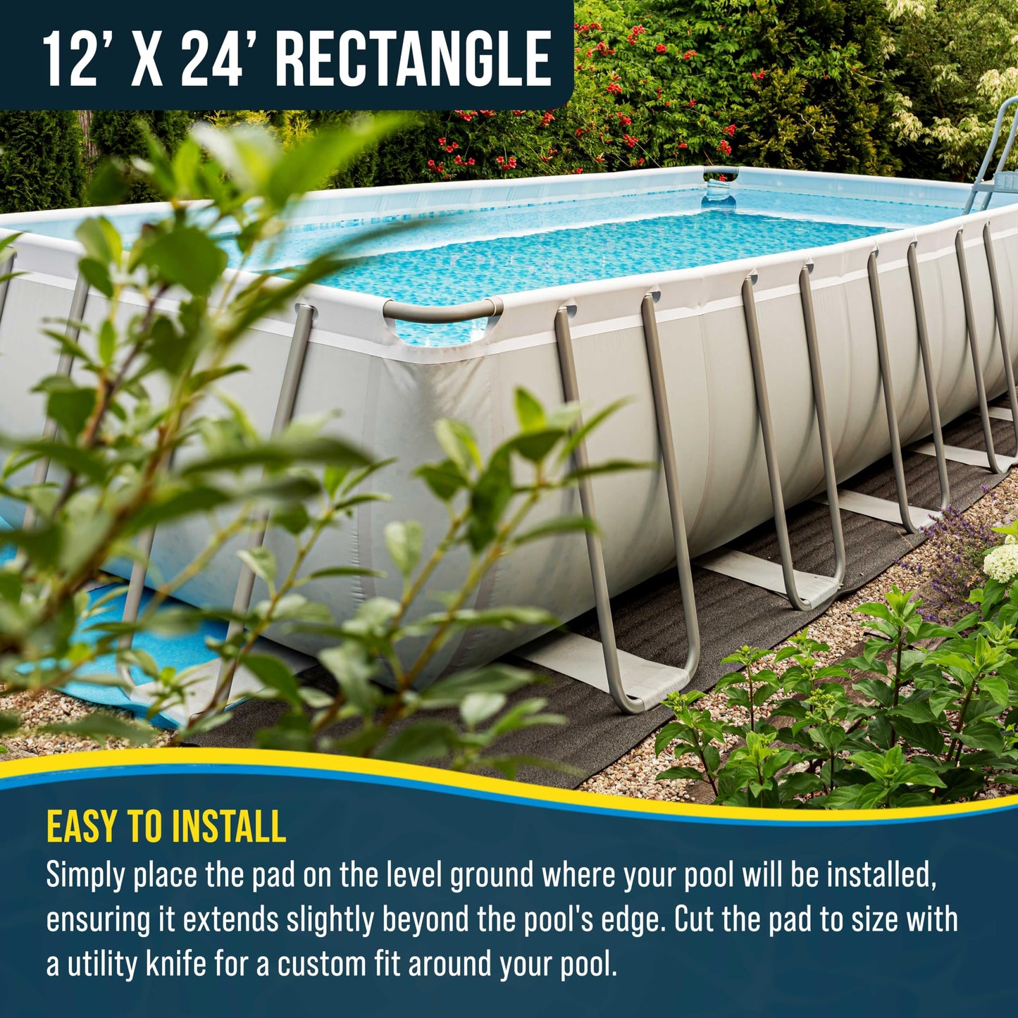U.S. Pool Supply Ground Shield 12-Foot x 24-Foot Rectangle Heavy Duty Pool Liner Pad for Above Ground Swimming Pools - Protects Pool Liner, Prevents Punctures, Eco-Friendly Fabric - Extends Liner Life