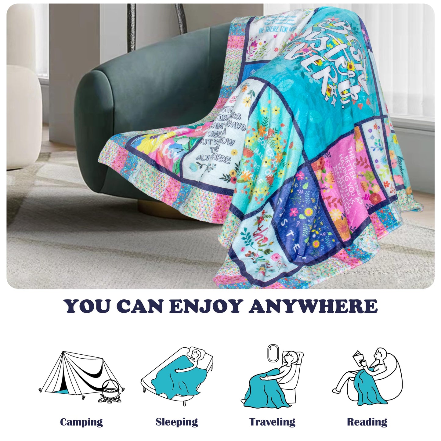 Akoigun Sister Gifts Blanket for Birthday, Mother's Day, Christmas - Big Sister Gift Ideas from Sisters Throw Blanket 60"X50"