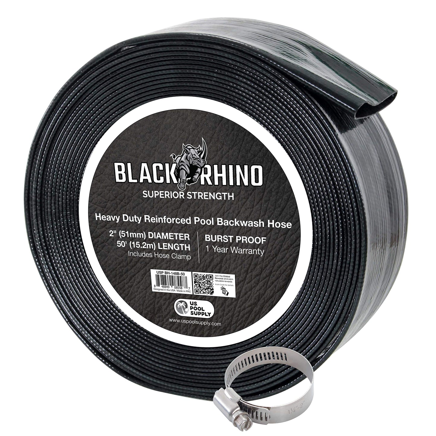 U.S. Pool Supply Pool Backwash Hose 2 Inch Diameter x 50 Feet - Discharge Hose for Pump, Sand Filter & Sump Pump Hoses - Burst Resistant Lay Flat Drainage Hoses for Inground & Above Ground Pools