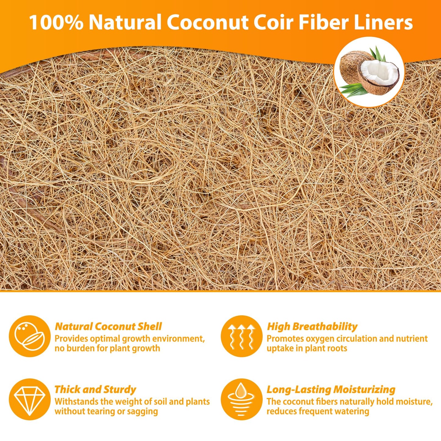 Legigo 2 Pack 48 Inch Square Coco Liners Planter Baskets Liner- Natural Coconut Coir Basket Liner Replacement, Window Box Liners Trough Coconut Liners for Wall Planter Garden Deck Fence Flower Baskets