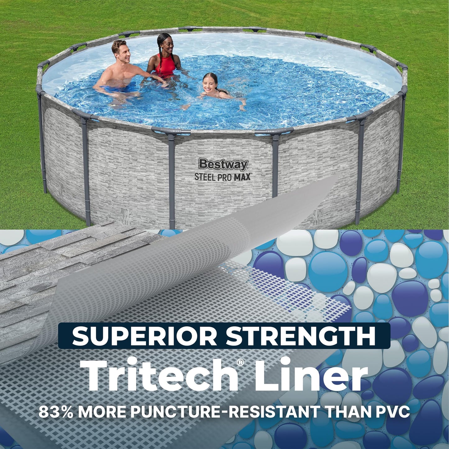 Bestway Steel Pro MAX 14' x 48" Above Ground Pool, Round Metal Frame Outdoor Swimming Pool Set with Filter Pump, Ladder, and Cover, Gray Stone Print