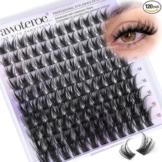 Pawotence Kira Lash Clusters Wispy Cluster Eyelash Extensions 10-18mm Individual Lashes Cluster Lashes Extension Soft Comfortable Eyelash Clusters with Thin Band for DIY at Home