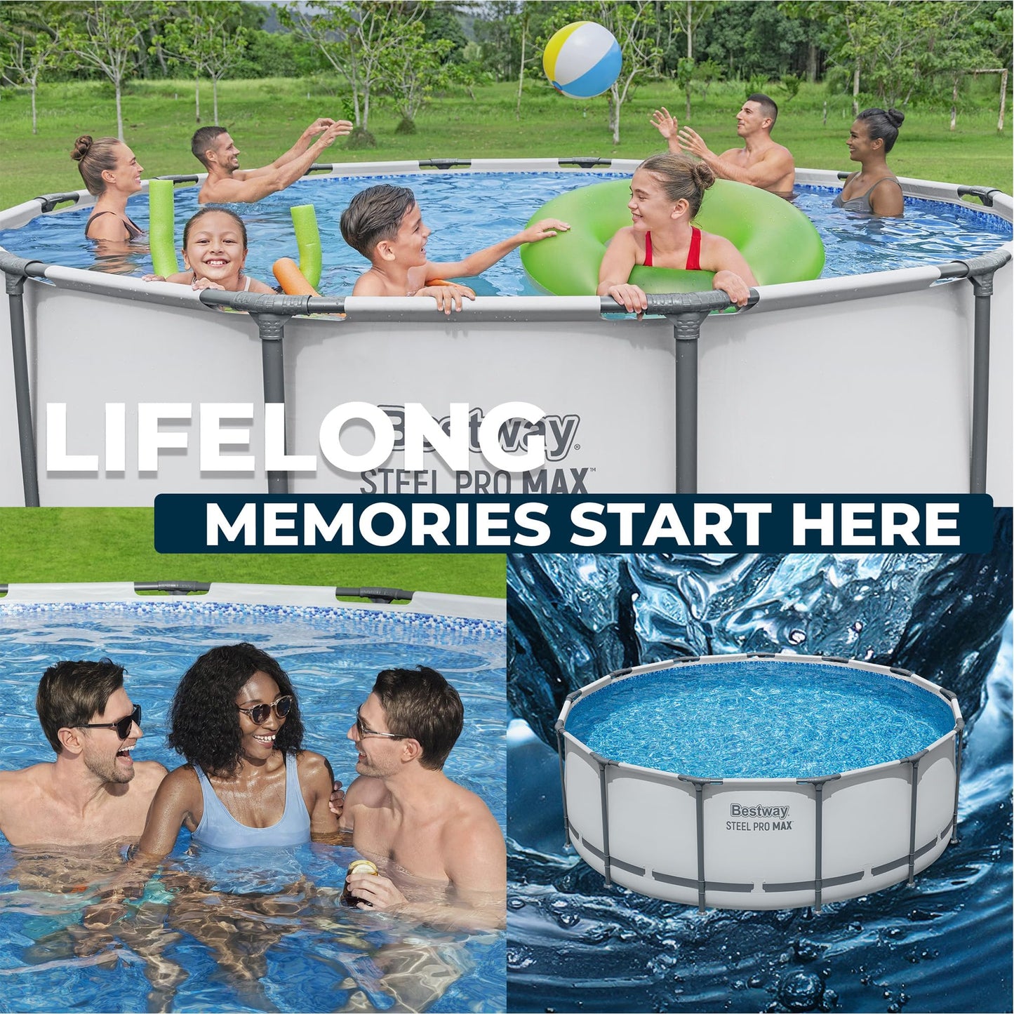 Bestway Steel Pro MAX 13' x 48" Above Ground Pool, Round Metal Frame Outdoor Swimming Pool Set with Filter Pump, Ladder, and Cover, Gray