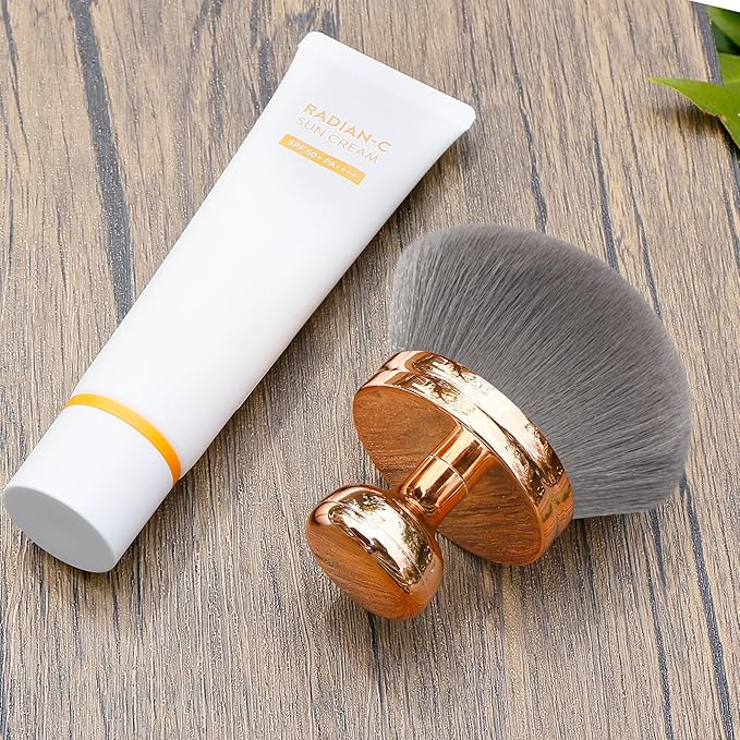 Blend & Blur Extra Large Body Makeup Brush for Self Tanner,Leg Makeup & Bronzer Self Tan Applicator, 3.2inch Wide Round Head Kabuki Brush For Application with Drawstring Bag (Rose Gold + Grey)
