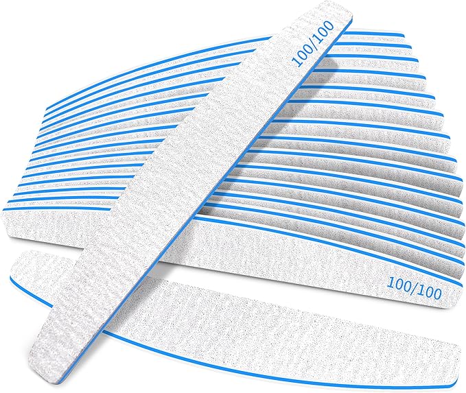 BLESWIN Nail Files 100/100 Grit, 25 Pcs Professional Double Sided Emery Board, Reusable Washable Coarse Tool for Acrylic & Gel Nails, Home Salon Application
