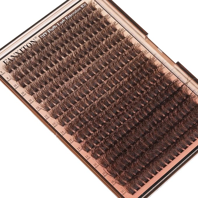 Brown Lash Clusters 320 Pcs Lash Extension Kit DIY Eyelash Extensions Kit Natural Look Cluster Lashes D 8-16 MM Mixed Lash Bond and Seal Lash Tweezers for Lash Clusters Kit DIY at Home