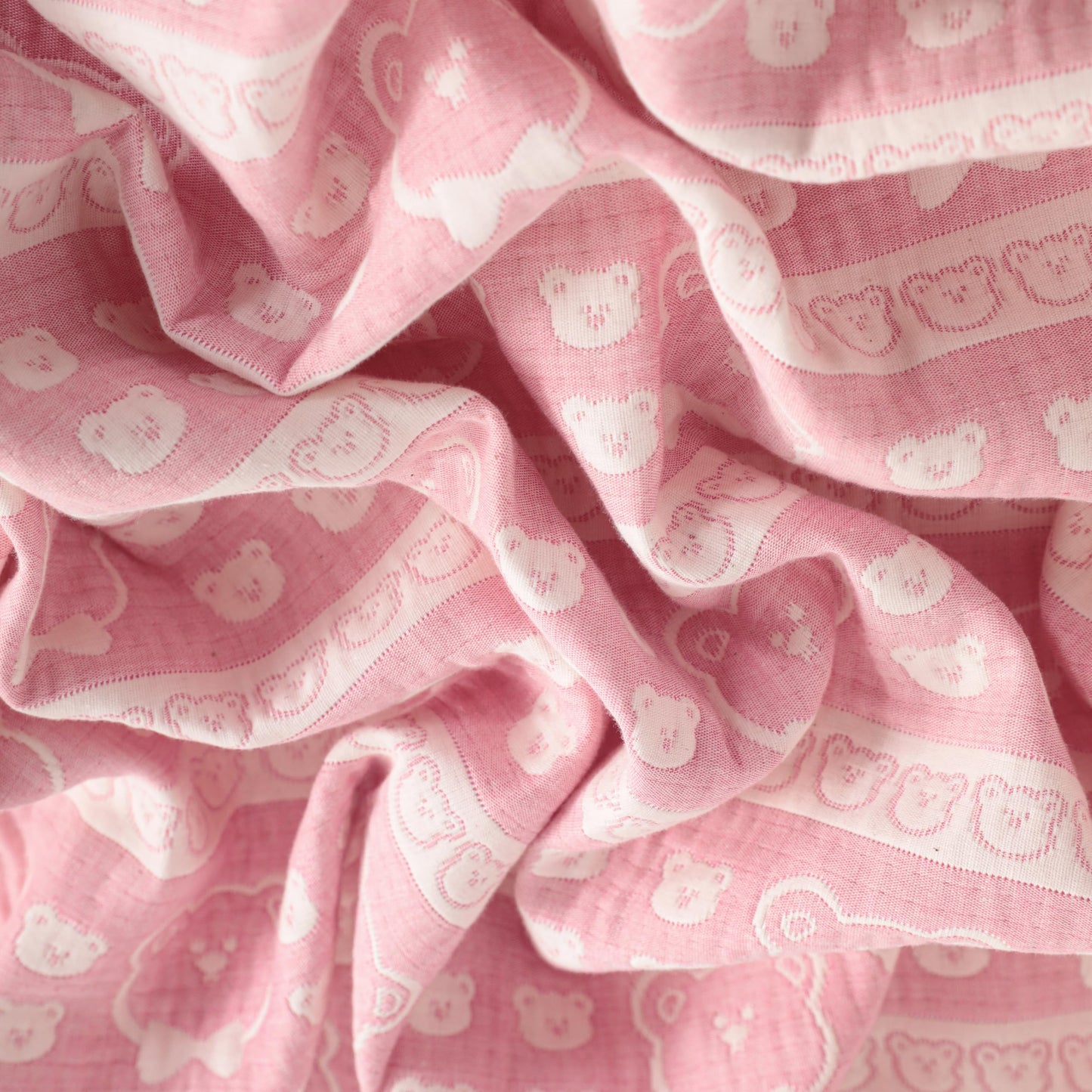 NTBAY 3 Layer Oversized Muslin Cotton Toddler Blanket, Jacquard Reversible Nursery Bed Blanket, Super Soft and Thermal for All Seasons, Baby Gift, 45"x60", Pink Bear