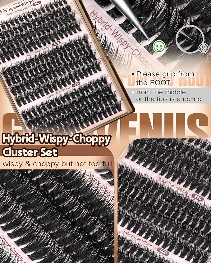 Goddvenus Wispy Lash clusters Hybrid Cluster Eyelash Extensions Natural Fairy Eyelash Clusters D Curl Individual Lashes Fluffy False Eyelashes (70D 80D 90D 12-18mm Mixed)