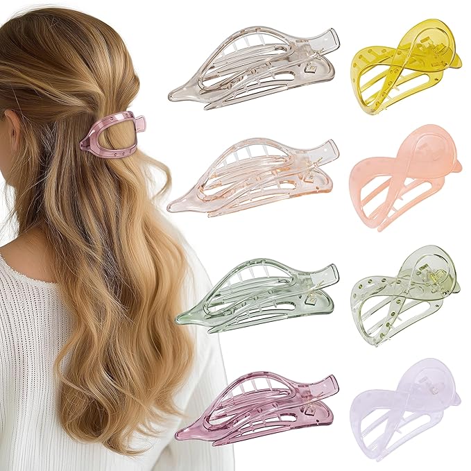 8 Pcs French Flat Hair Clips for Women Jelly Claw Clips for Thick & Thin Hair No-Slip Hair Claw Strong Hold Styling Barrettes Accessories