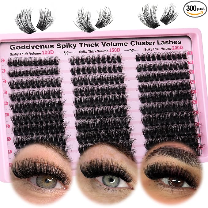 Goddvenus Fluffy Lash Clusters 100-150-200D Volume Eyelash Clusters 10-16mm Wispy Individual Lashes D Curl Cluster Eyelash Extensions 300pcs DIY Lash Extensions(D Curl 300pcs)