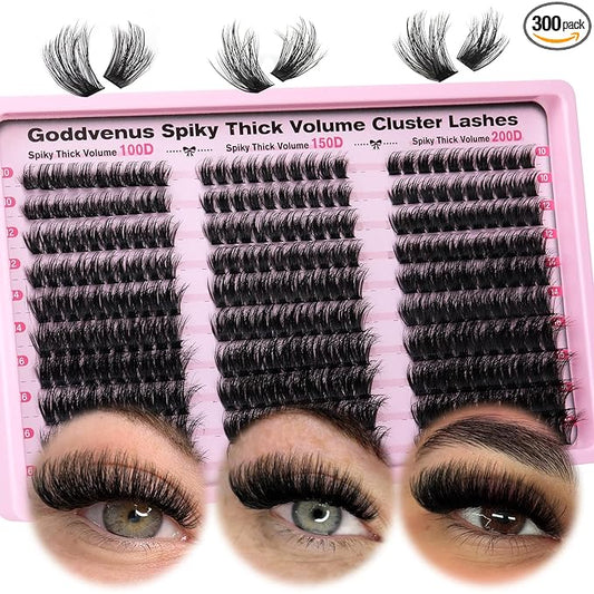 Goddvenus Fluffy Lash Clusters 100-150-200D Volume Eyelash Clusters 10-16mm Wispy Individual Lashes D Curl Cluster Eyelash Extensions 300pcs DIY Lash Extensions(D Curl 300pcs)