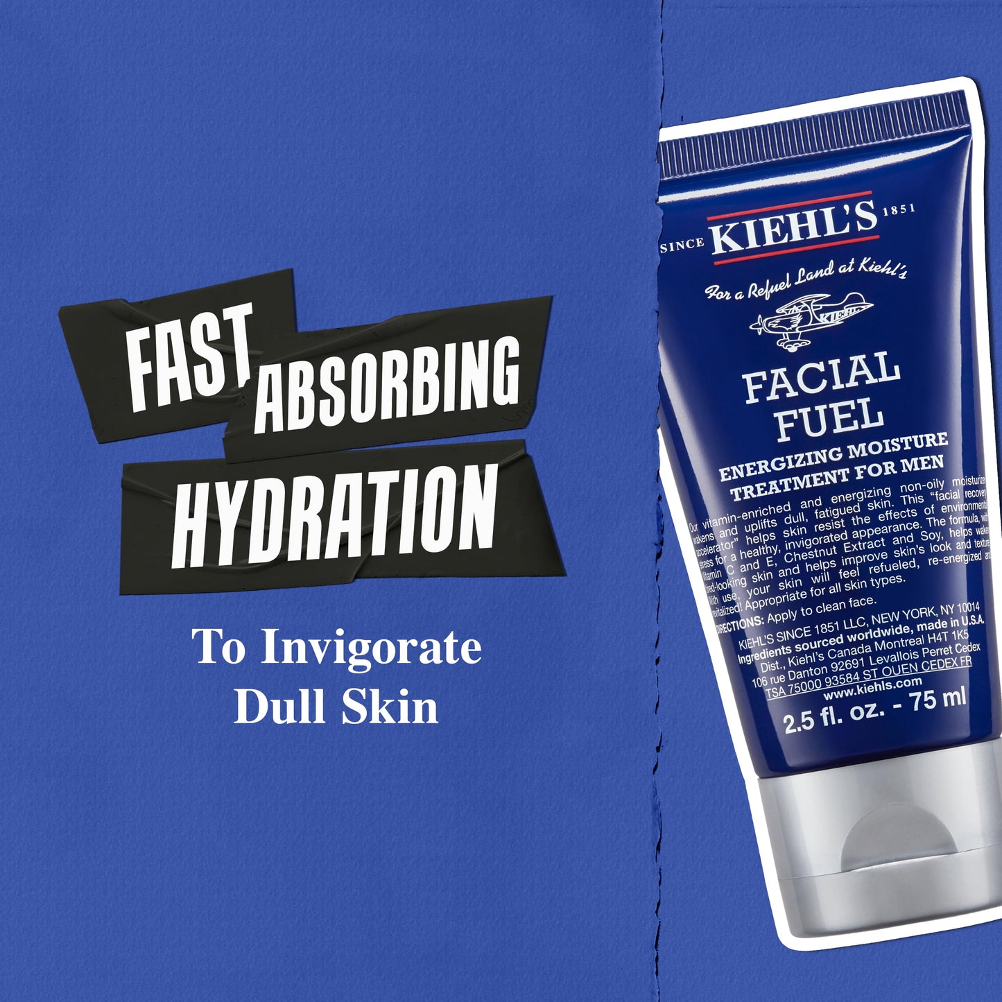Kiehl's Facial Fuel Moisturizer, Men's Face Cream, with Vitamin C and Caffeine that Contain Antioxidants to Help Energize and Reduce Dullness, Non-Greasy, Paraben, and Sulfate Free - 6.8 fl oz