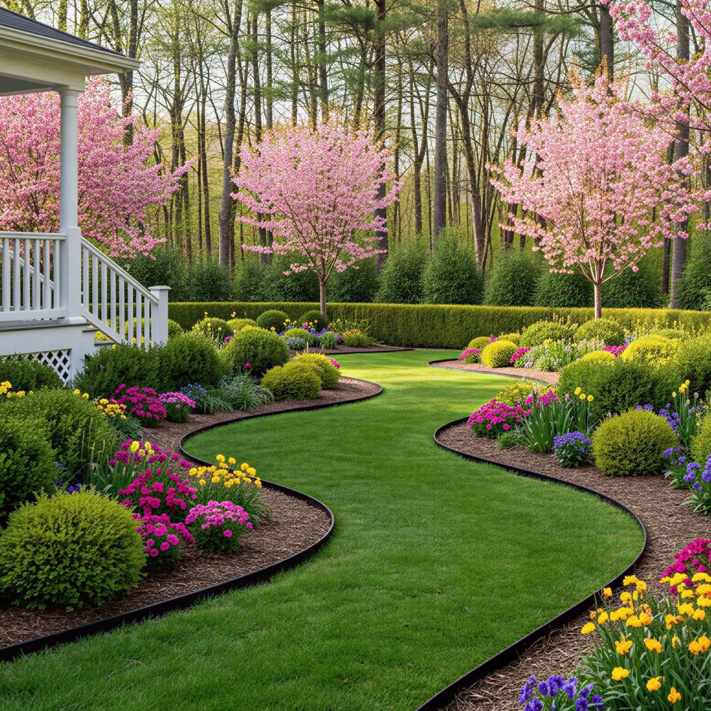 CEWOR Garden Edging Border, 50FT 2-Inch Flexible Landscape Edging with 48 Stakes, Tool-Free Plastic Lawn Border for Flower Bed Edging Borders, Yard & Landscaping Projects