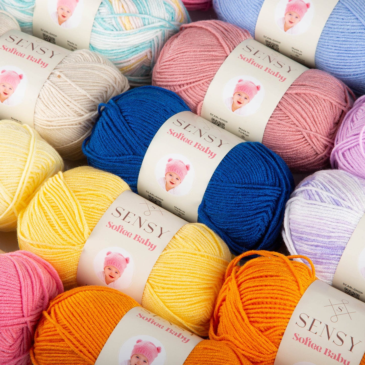 3 Skeins of Sensy Softee Baby Yarn, 3.5 oz, 275 Yards, Gauge 3 Light (Turquoise Yellow Batik)
