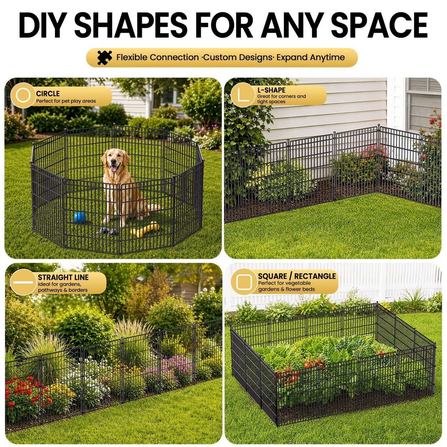 10 Panels No Dig Garden Fence with Gate, 44in(H) × 23.6ft(L) Decorative Metal Outdoor Dog Fence, Rustproof Pet Fencing for Yard, Patio, Flower Bed -Temporary Fencing| Easy to Install