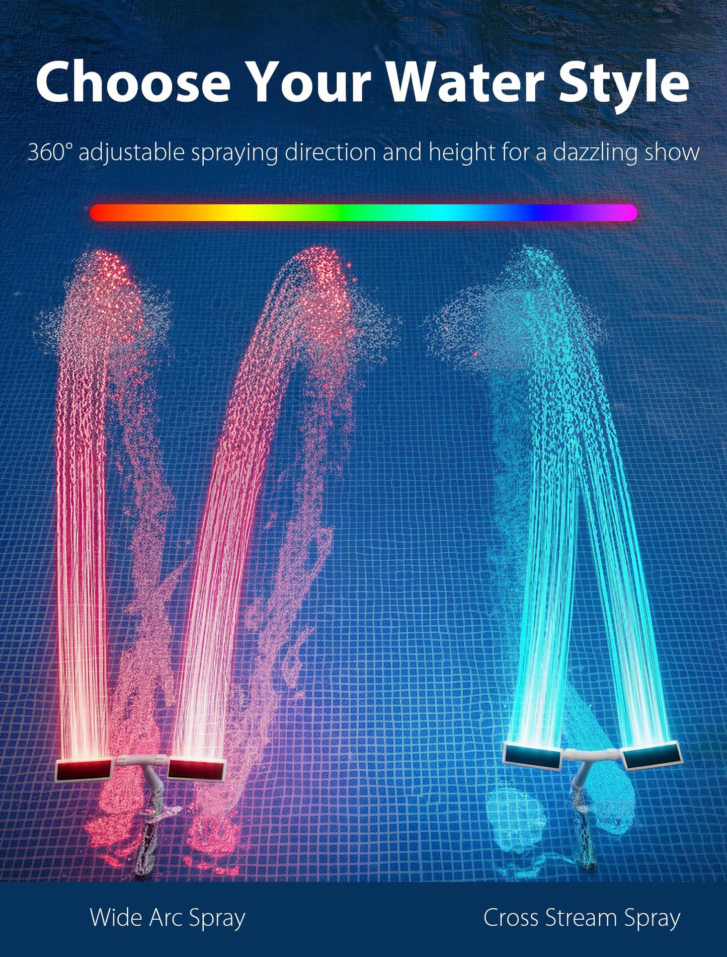 POOLHOUR 2026 Upgrade Height Solar Pool Fountain with 10-Color 4-Mode LED Lights, Auto Light-Sensing Pool Sprinkler Fountain for Above/Inground Pools, 360° Adjustable Spray for 8-16°F Cooling (Gray)