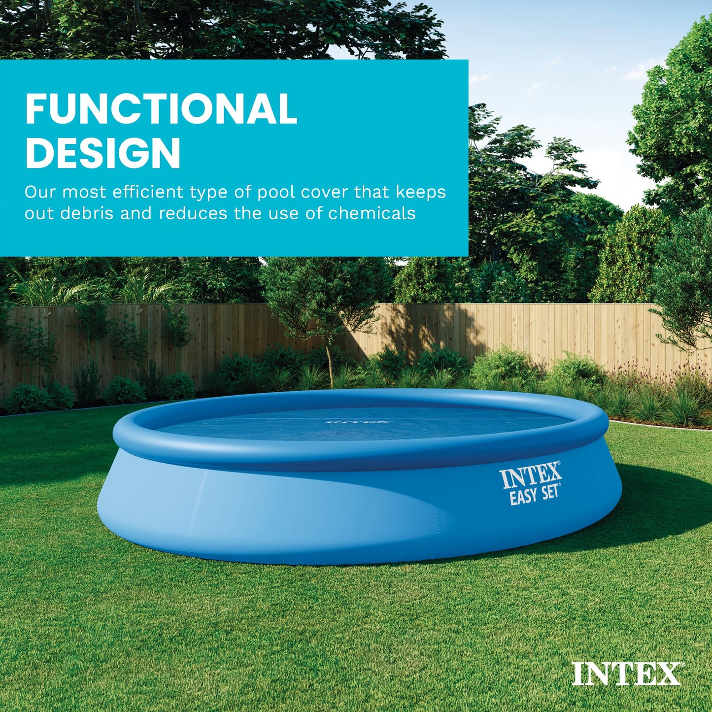 INTEX 28013E Solar Pool Cover: for 15ft Round Easy Set and Metal Frame Pools – Insulates Pool Water – Reduces Water Evaporation – Keeps Debris Out – Reduces Chemical Consumption