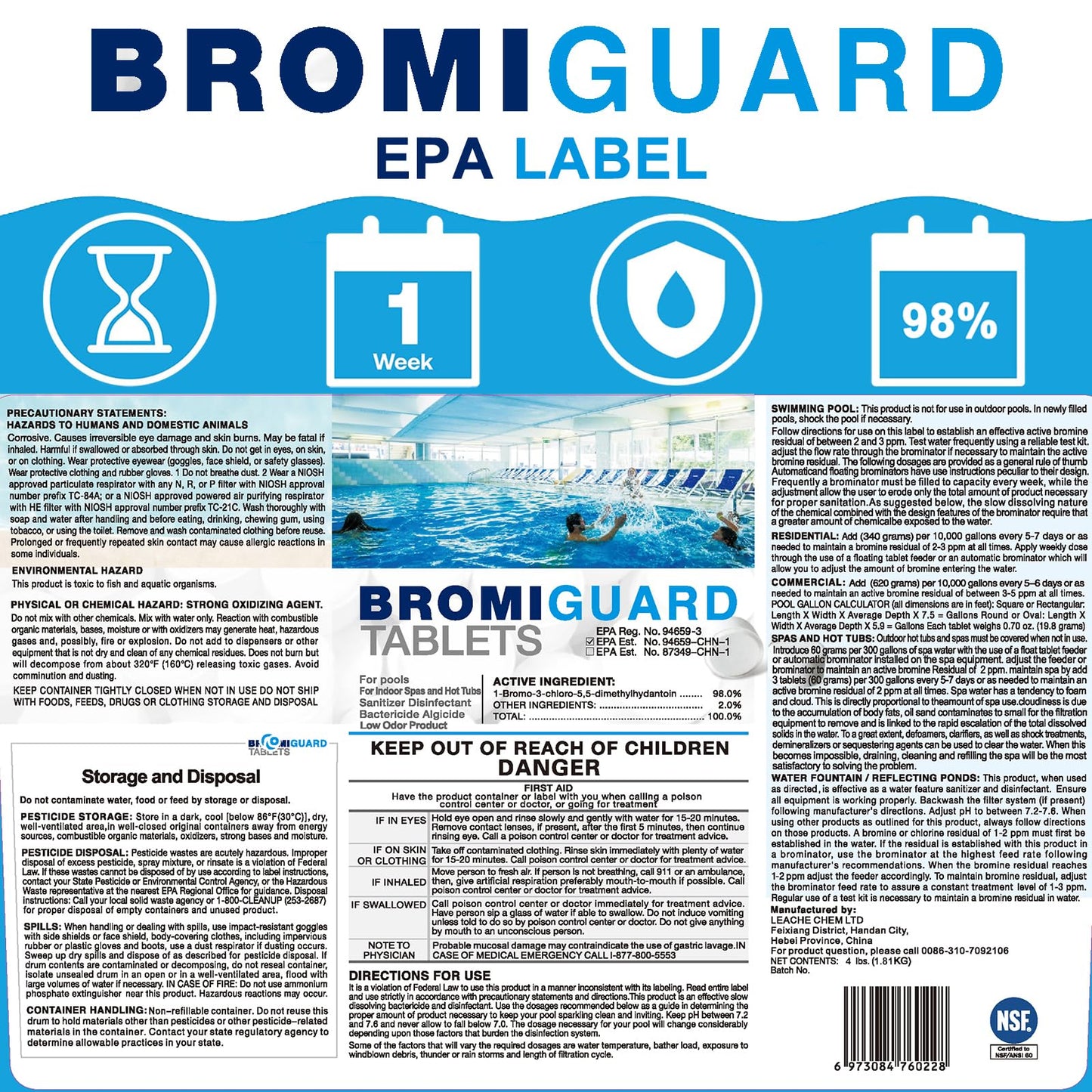 BROMIGUARD Bromine Tablets 1 Inch 4 Lbs for Spa Hot Tub Chemical Tabs | 1" Brominating Tablets Spa & Hot Tub Chemical Sanitizer