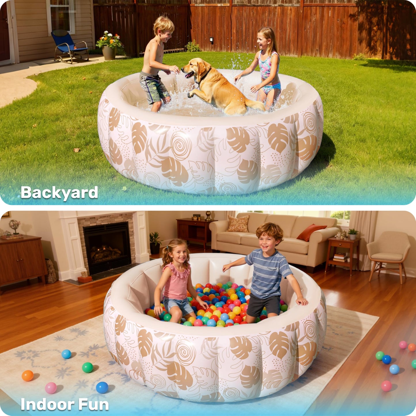 SLOOSH Inflatable Swimming Pool,5.5ft x 20 Inch Full-Sized Blow Up Durable Thickened Luxury Above Ground Family Pool with Comfortable Backrest for Summer Water Party Backyard Garden Lawn,Sandy