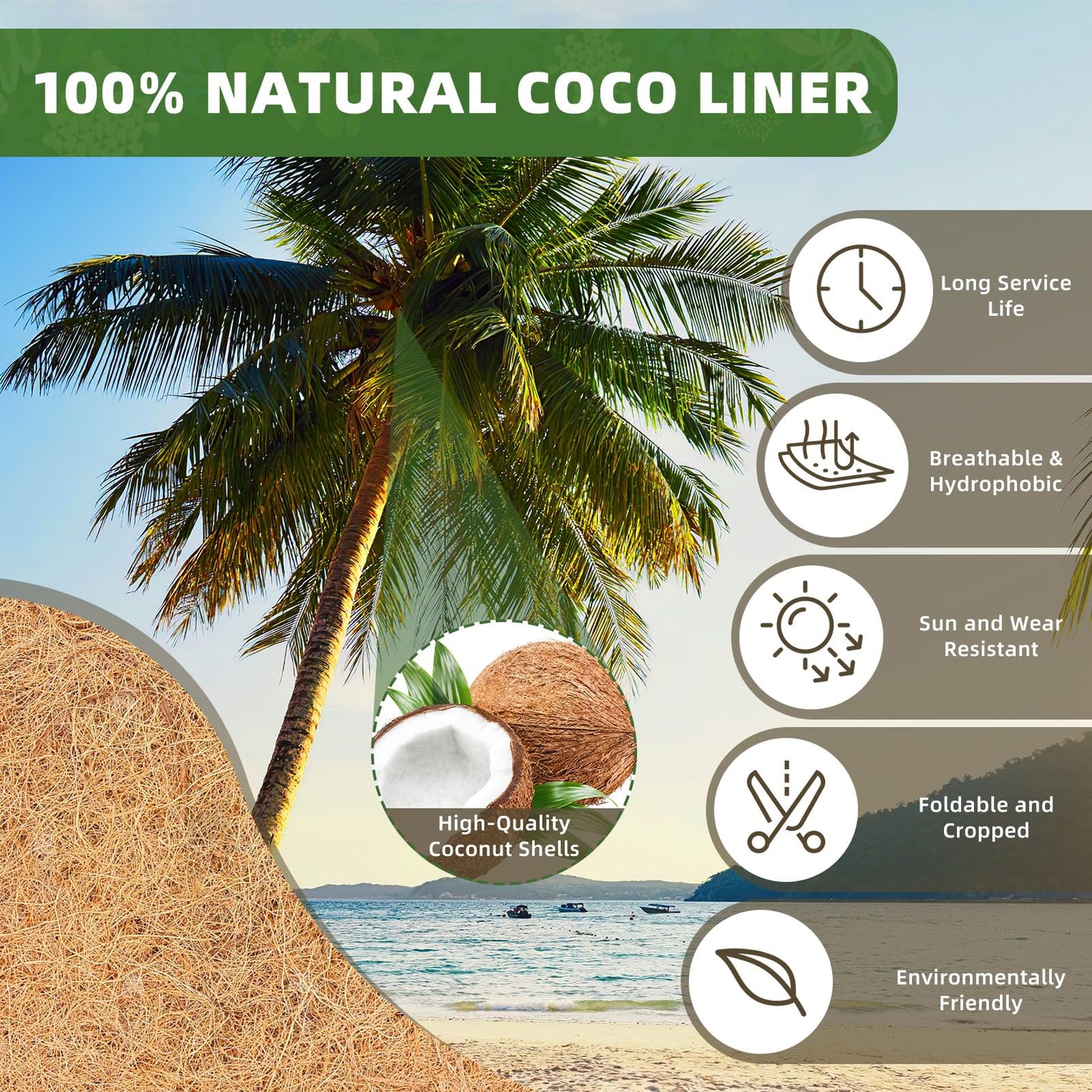 Fansile 24 inch Coco Liners Trough 3 Pack for Window Boxes Planters, Coconut Husk for Railing Hanging Deck Fence Plant Flower Basket, Coco Fiber for Outdoor&Indoor