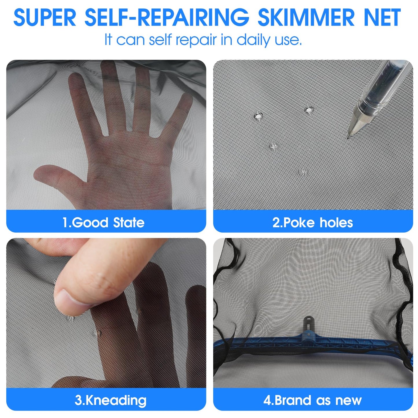 TidyMister 3-in-1 Pool Cleaning Kit Full Set - 18in Rounded End Pool Brush & Ergonomic Pool Vacuum Head with Wheels& Pool Nylon Net Fine Mesh for Above Ground In-ground Pools, Spas, Hot Tubs