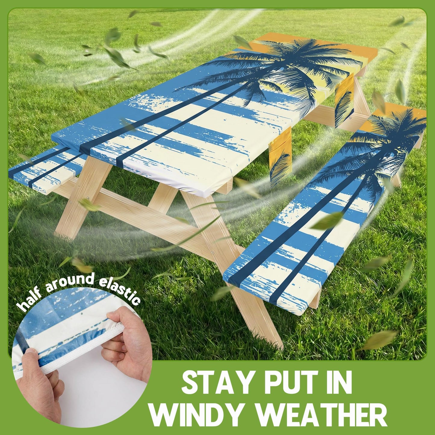 Picnic Table Cover with Bench Covers Table Cloth Tablecloth Glamping Furniture Decor Camp Camper Camping Essentials Outdoor Summer Beach Roadtrip Motorhome Trailer Rv Travel Vacation Canping Gear Kit