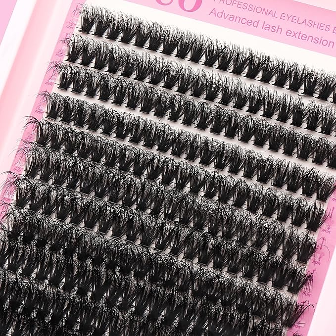 YIDUO Eyelash Extension Kit with 2X Bond&Seal 10-20mm 60D+80D+100D Volume 3D Lash Clusters Kit 3 Styles 760Pcs Wispy Natural Soft DIY Individual Lash Clusters Kit Box for Beginners