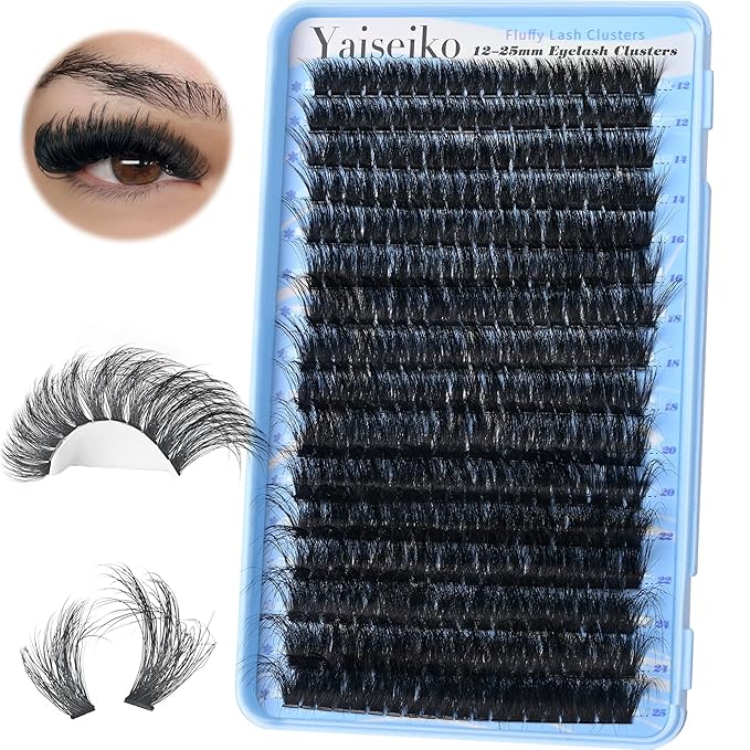 Lash Clusters 80D Eyelash Extensions 12-25MM Wispy Individual Lashes D Curl Eyelash Clusters Plant Fibers DIY Lash Extension,by Yaiseiko(320Pcs,Matte Black)