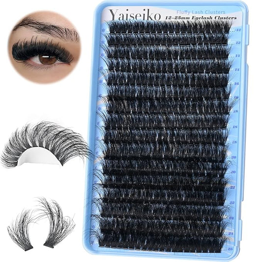 Lash Clusters 80D Eyelash Extensions 12-25MM Wispy Individual Lashes D Curl Eyelash Clusters Plant Fibers DIY Lash Extension,by Yaiseiko(320Pcs,Matte Black)