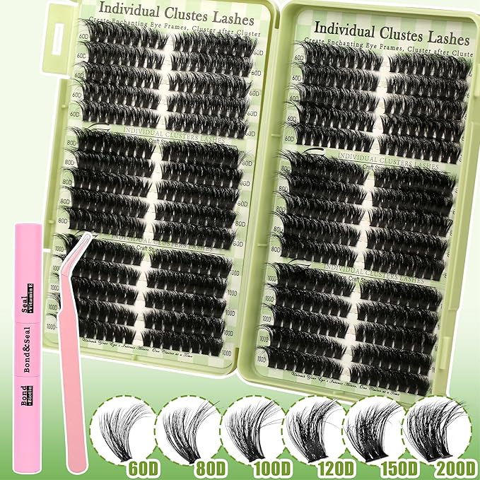 Lash Clusters 80D 100D 150D 200D C D Curl Lash Clusters Kit 430Pcs DIY Cluster Eyelash Extensions Eyelash Clusters Cat Eye Lashes Clusters Eyelash Extensions Lash Glue Lash Tweezers