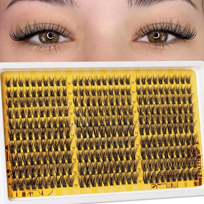QUEWEL Lash Clusters Wispy Eyelash Clusters 300 Pcs Natural Cluster Eyelash Extensions C Curl, Mixed Length 10-16mm DIY Individual Lashes Cluster at Home for Countless Stunning Looks (QU45)