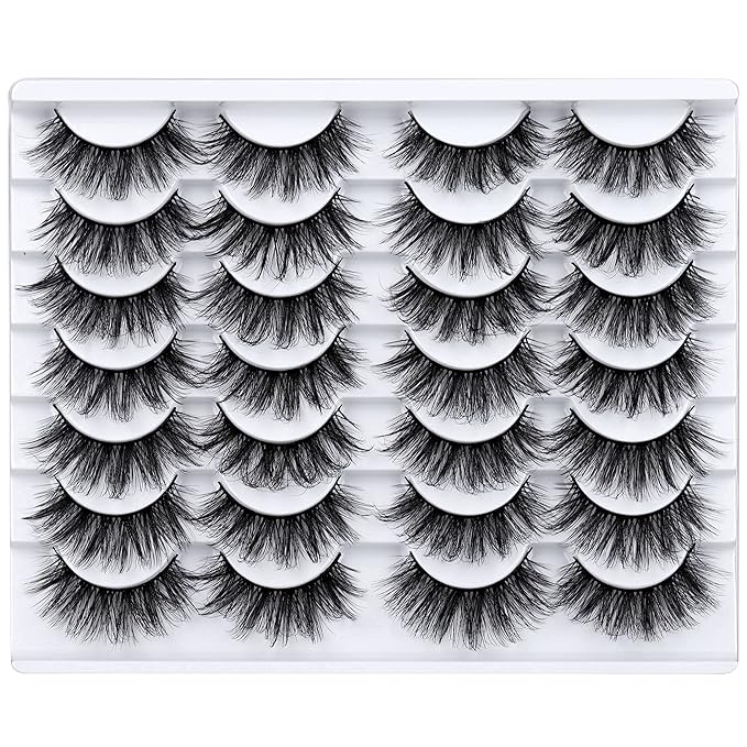 LANFLOWER False Eyelashes Natural Look 3D Faux Mink Lashes Fluffy Volume Lashes 20mm Handmade Eye Lashes Pack 14 Pairs