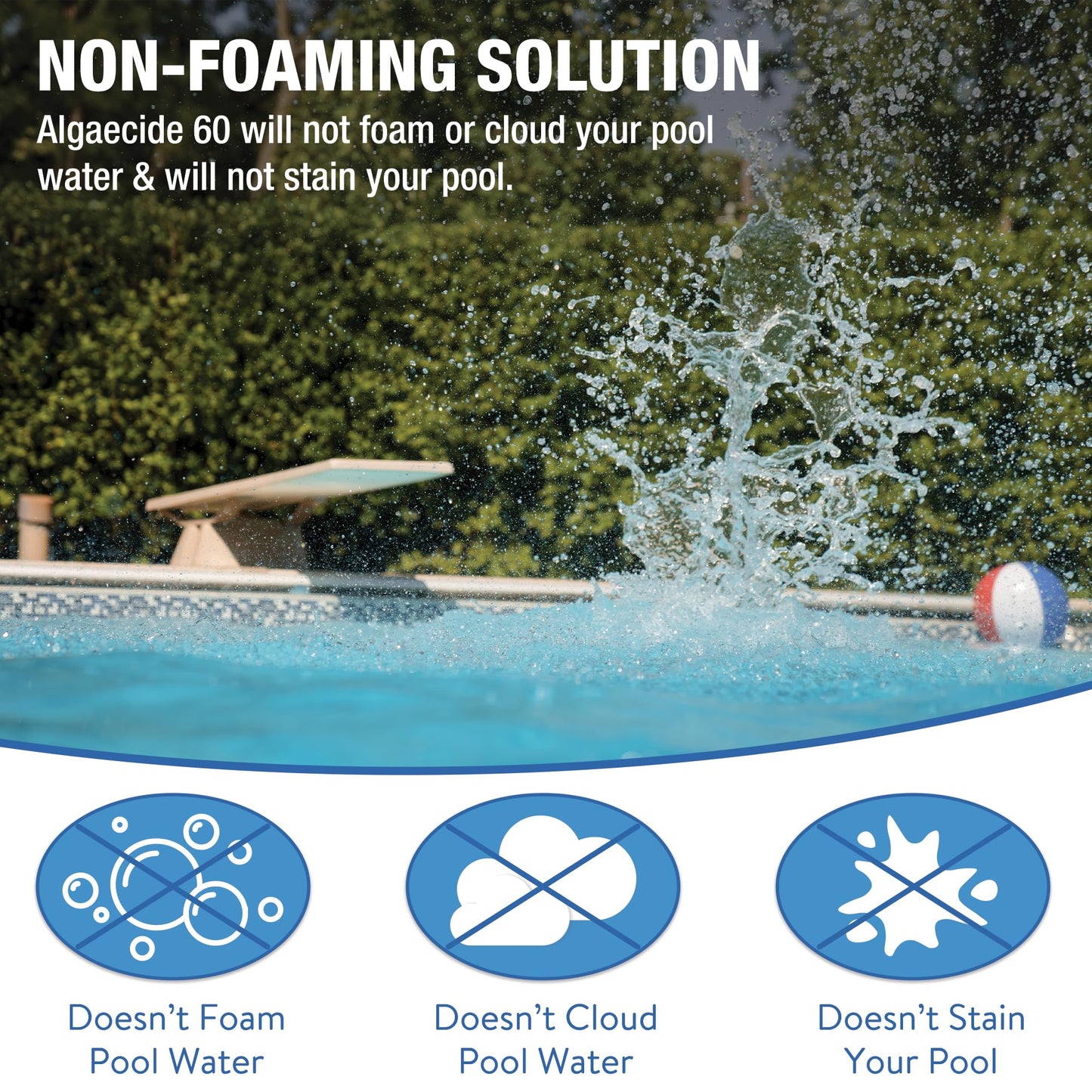 Doheny's Algaecide 60 | Pro-Grade, Metal-Free & Non-Foaming | Prevents All Algae Types | No Stains, No Clouding | Safe for Salt, Chlorine & Bromine Pools | Treats 160,000 Gallons | 40oz