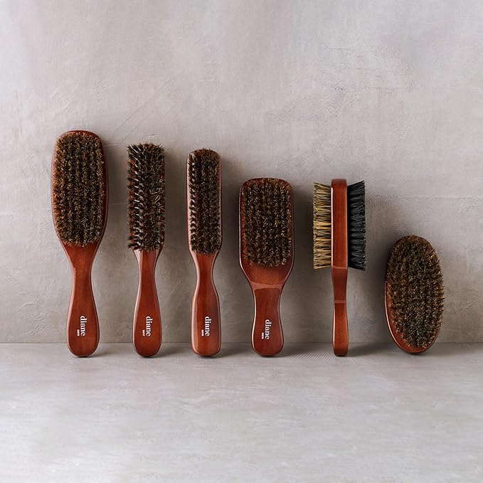 Diane Premium 100% Boar Bristle 2-Sided Club Brush for Men, Medium Firm Bristles for Thick, Curly or Coarse Hair, Mens Brush for Detangling, Smoothing, Wave Styles, Soft on Scalp, Restores Shine