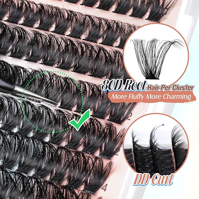 Lash Clusters 360Pcs Individual Lashes 80D Thick Fluff Cluster Eyelash Extensions 8-18MM False Lashes D Curly Wispy Fake Mink Eyelashes Extension by Pleell