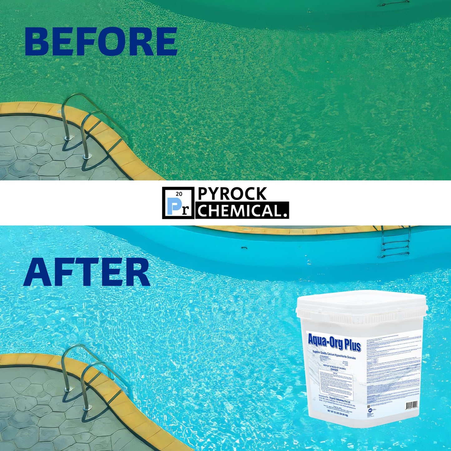 Pool Shock by Aqua Org Plus - New Square 50 Pound Pail - 65% Granular Cal Hypo - Swimming Pool Shock for In-Ground, Above Ground, Spas & Hot Tubs