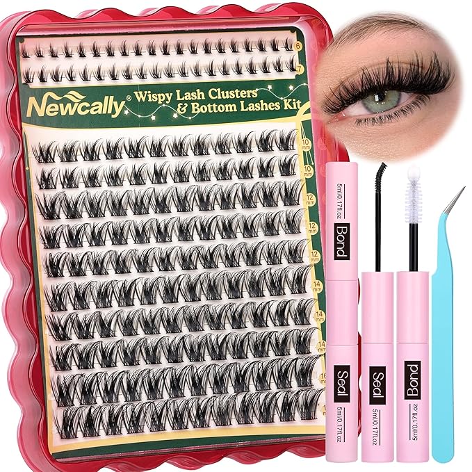 Wispy Lash Clusters Kit Natural Eyelash Clusters Kit C-curly Individual Lashes Kit Cluster Eyelash Extensions Kit 10-16 MM DIY Lash Extension Kit with Bottom Lashes by Newcally