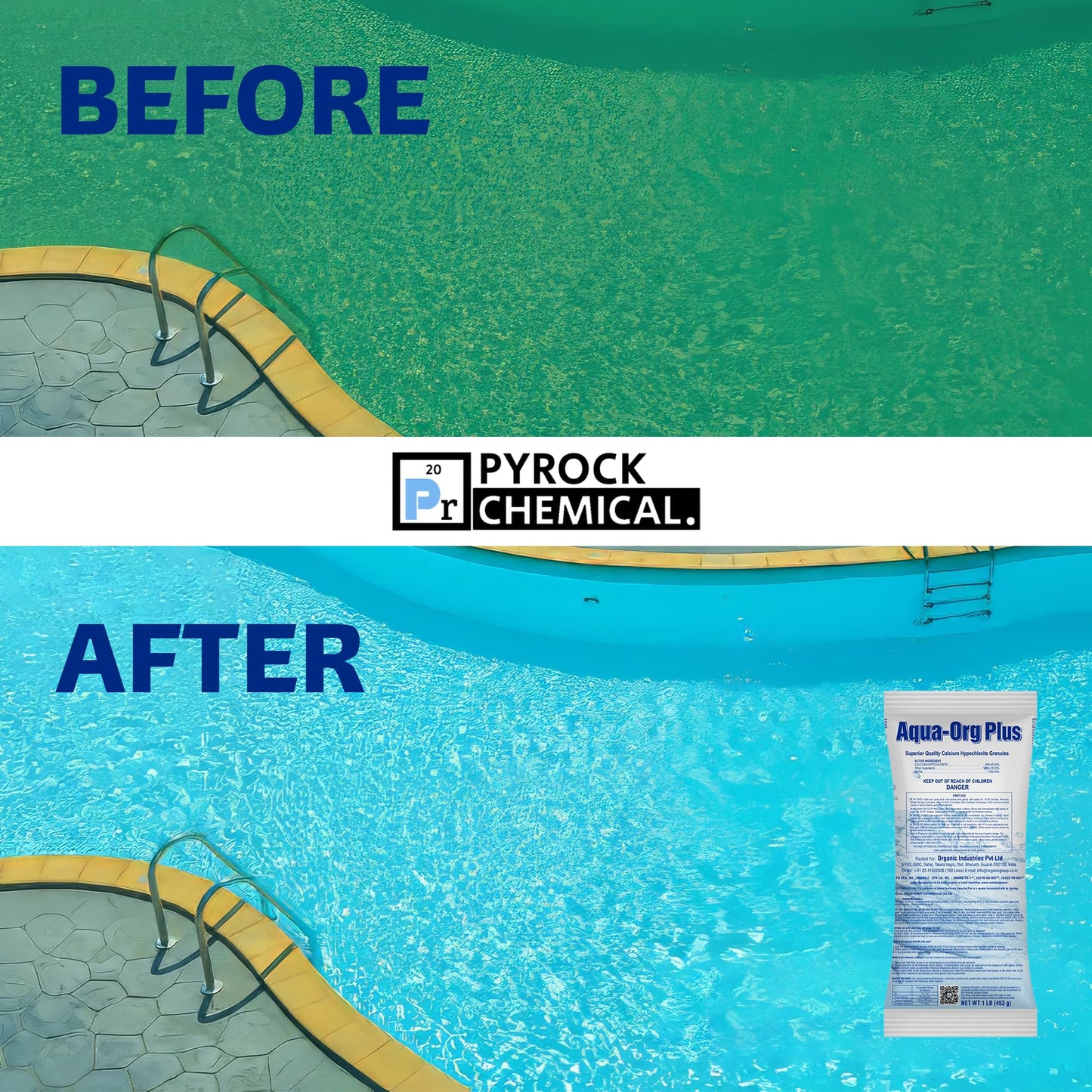 Pool Shock by Pyrock Chemical Aqua Org Plus - 65% Granular Cal Hypo - Swimming Pool Shock for In-Ground, Above Ground, Spas & Hot Tubs (24x1 lb Bags)
