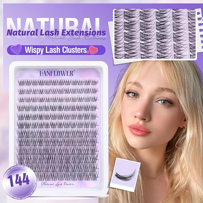 Lash Extension Kit Natural Lash Clusters Kit Wispy Eyelash Extension kit with Lash Bond and Seal and Lash Remover Eyelash Clusters Kit C Curved Individual Lashes by Lanflower
