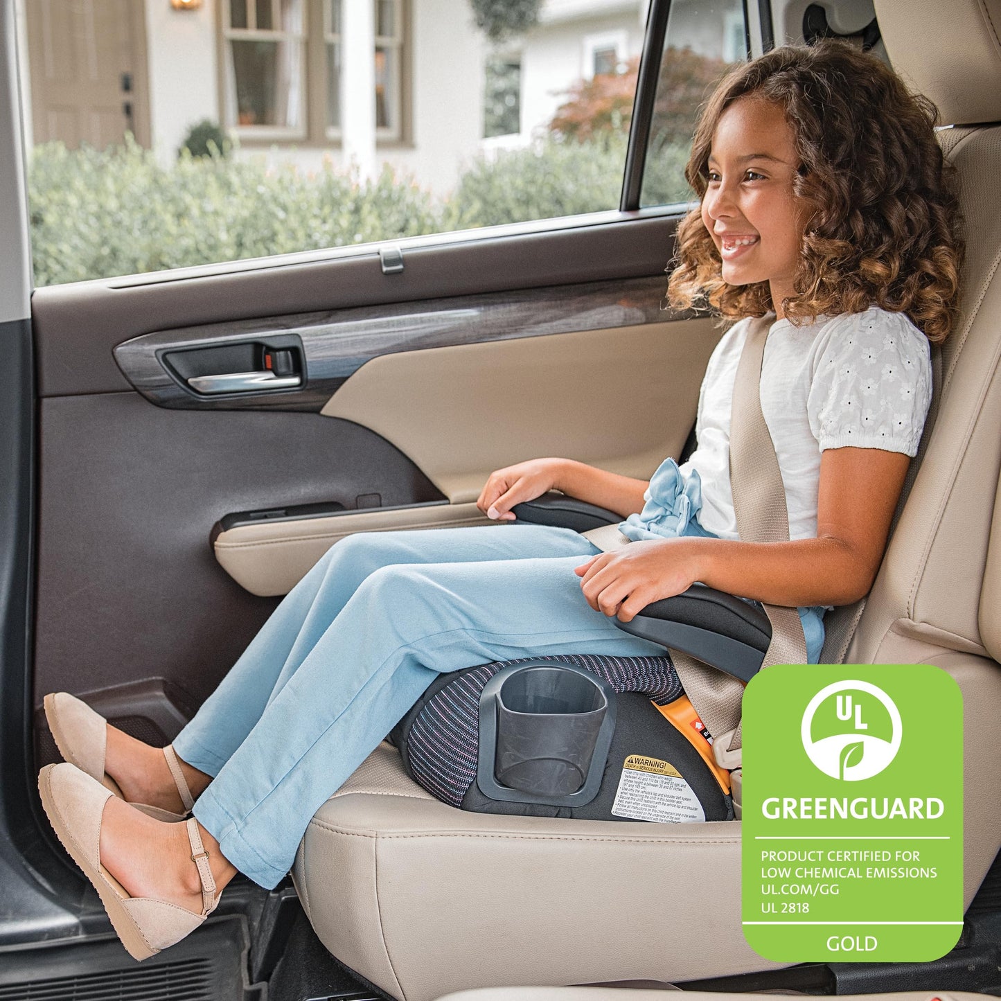 Chicco GoFit ClearTex Plus Backless Booster Car Seat, Latch Attachment, Quick-Release Latch Removal, Portable Car Booster Seat for Children at Least 4 Years Old and 40-110 lbs, Sunset/Purple