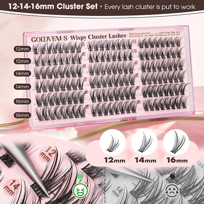Goddvenus Wispy Natural Lash Clusters CC Curl DIY Cluster Eyelash Extensions for Clean Makeup, Individual False Eyelashes Cat Eye Lash Clusters