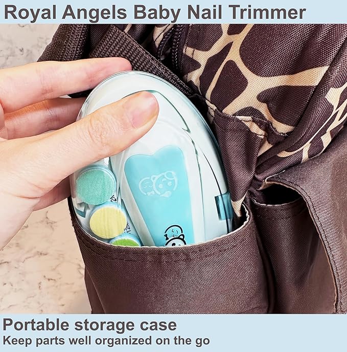 Royal Angels Upgraded 21 in 1 Baby Nail Trimmer with Labeled Case, 13 Extra Replacement Pads, Safe Electric Baby Nail File Kit for Newborns & Toddlers, Whisper Quiet Nail Clipper with LED Light (Blue)