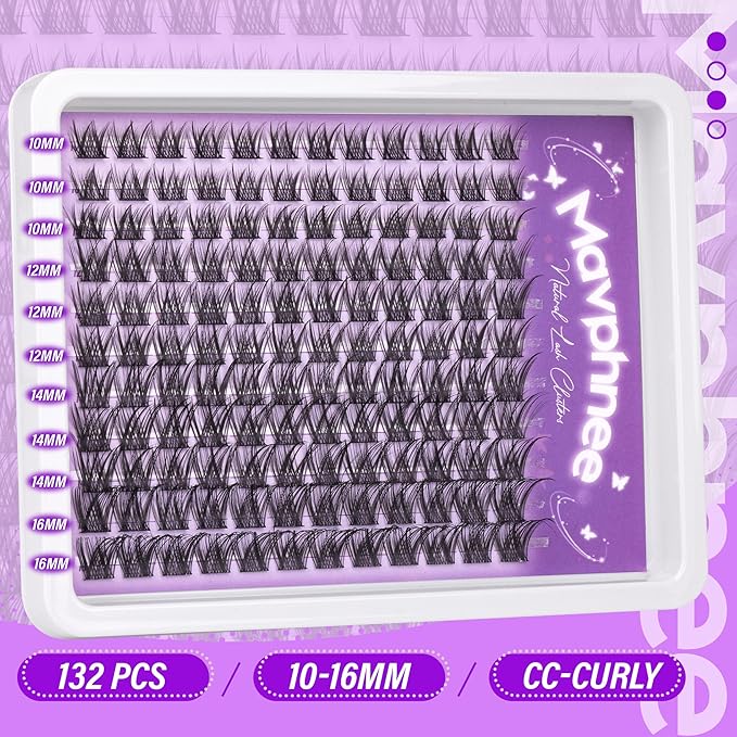 Lash Clusters Wispy Lash Extension Natural Cluster Eyelash Extension 132 Pcs CC-Curly Eyelash Individuals 10-16MM DIY Lashes Beginner-friendly Soft Cluster Lash Pack for Daily Wear by Mavphnee